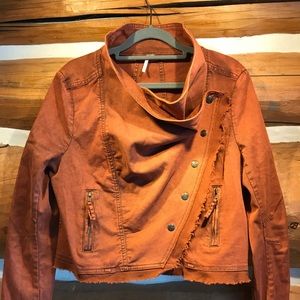 Free People Burnt Orange Denim Boho Crop Jacket S